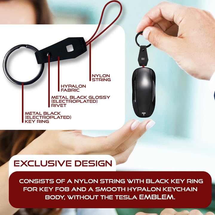 Utopicar Keychain, Black Hypalon Key Fob Rope - Lightweight Car Keyholder, Compatible with Tesla Model S/Y/3 - Image 2